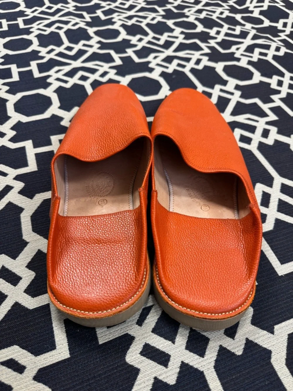 Moroccan Babouche Leather Slippers Mule Orange Handmade Men Sz 13